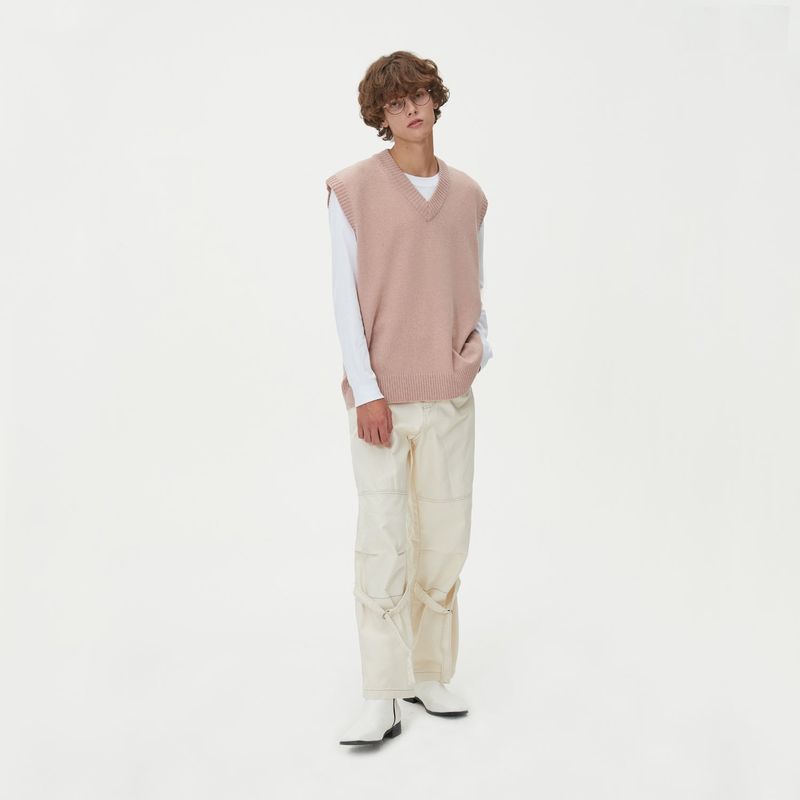 BLONDNINE（ブロンドナイン）の「LAMBSWOOL V NECK KNIT VEST_PINK（Tops）」