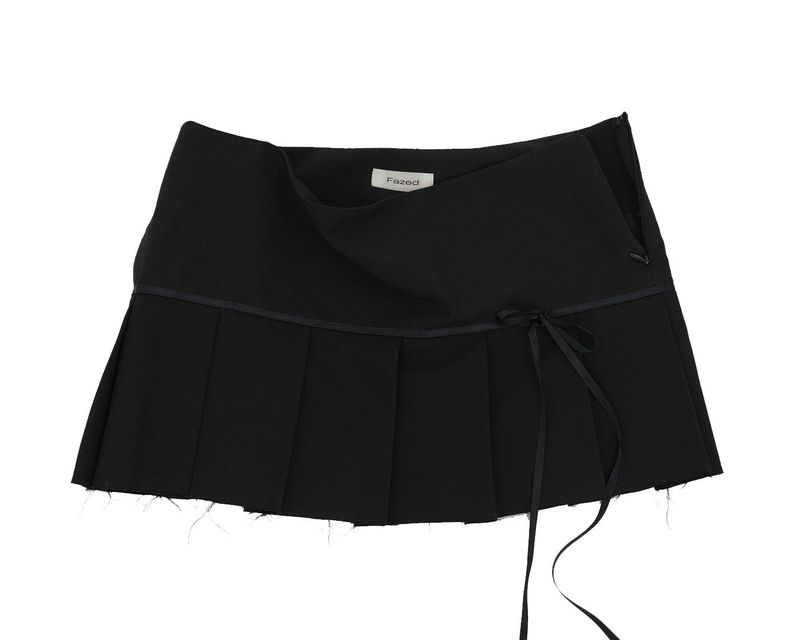 Lined ribbon pleats skirt / black