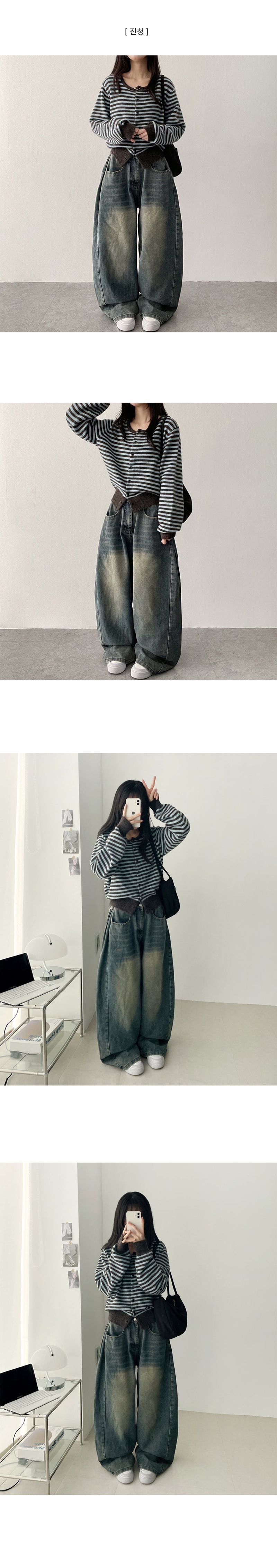 Moki Side Pin Tuck Denim Wide Pants