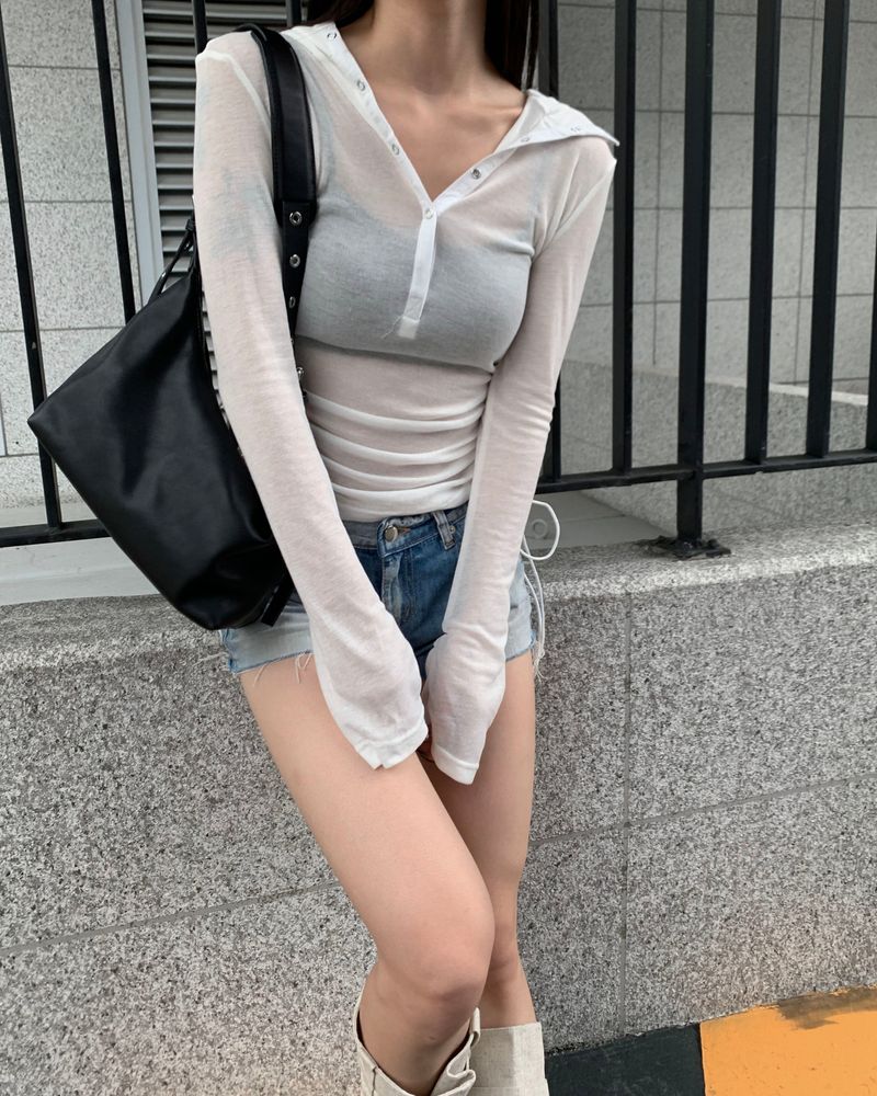 Side string button hoodie