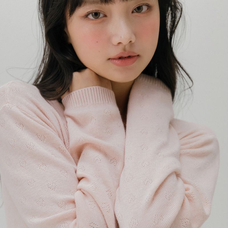 HEART PUNCHING KNIT CARDIGAN (DEEP PINK)