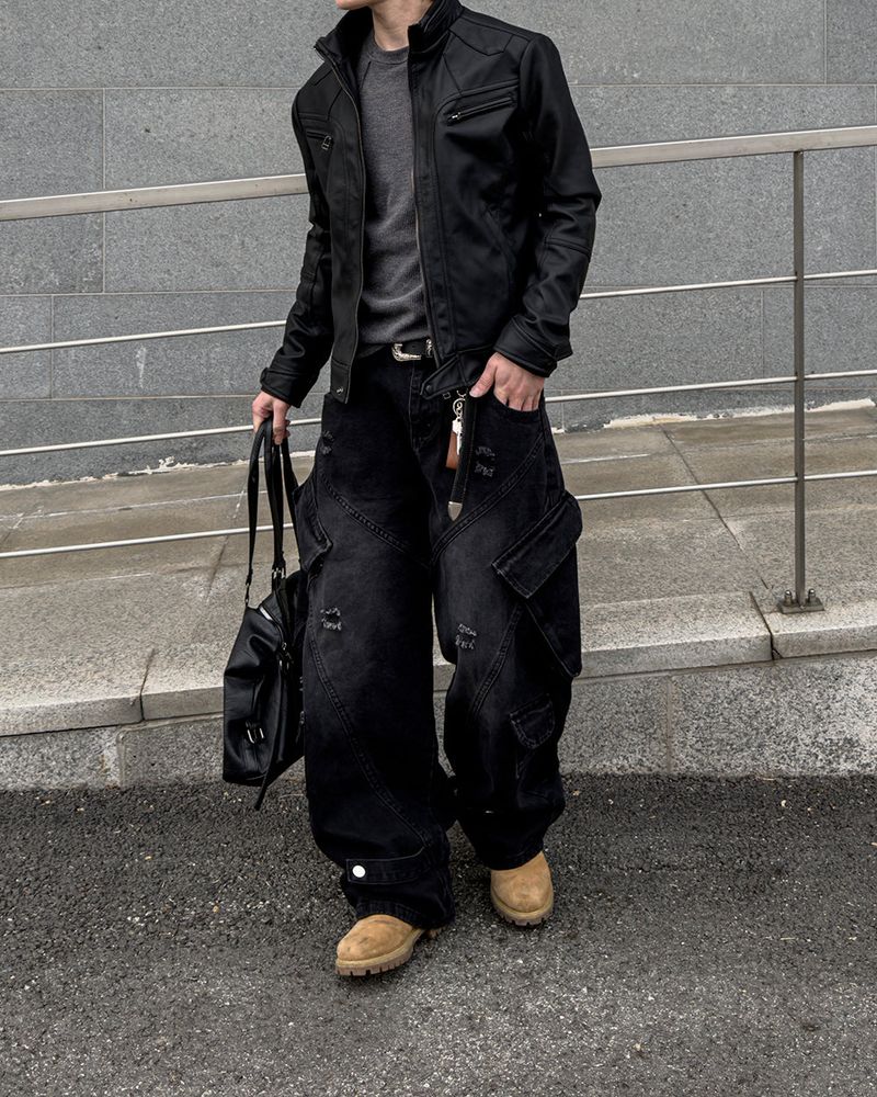 Sel Distressed Cargo Wide Denim