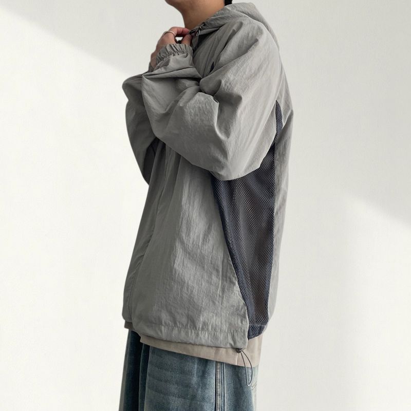 Mack color matching Mesh Windbreaker Hoodie Zip-Up Jumper