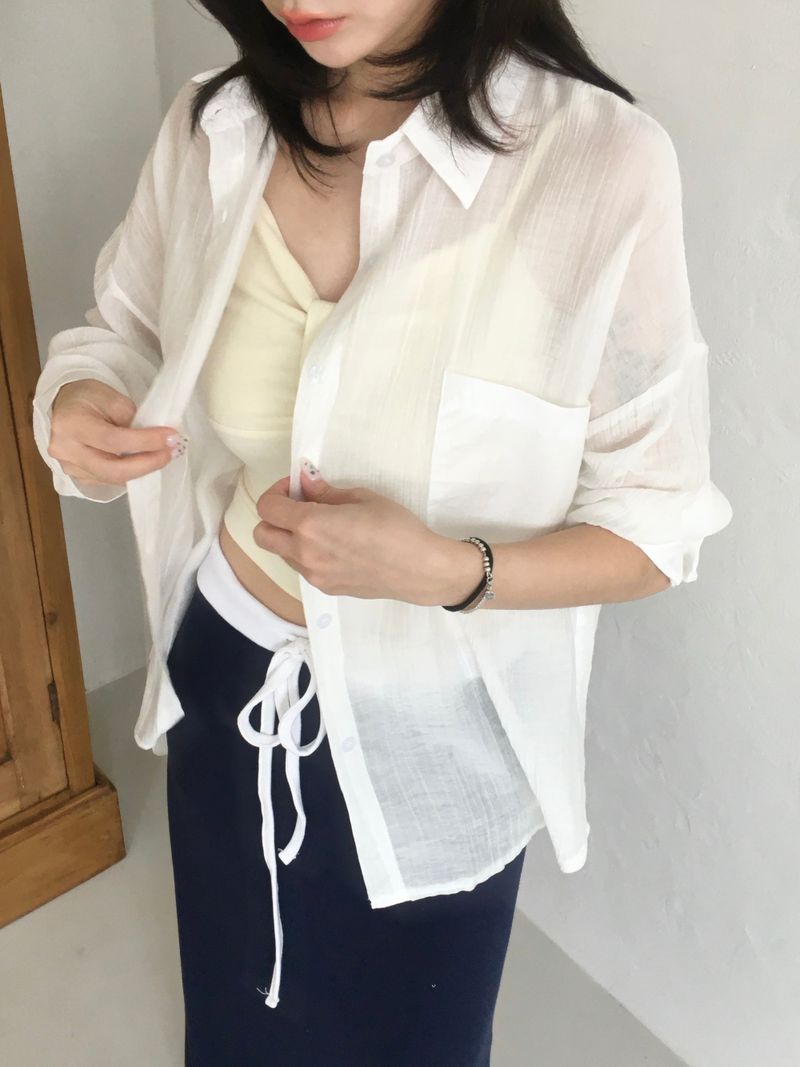 Airy shell see-through shirt (7c)