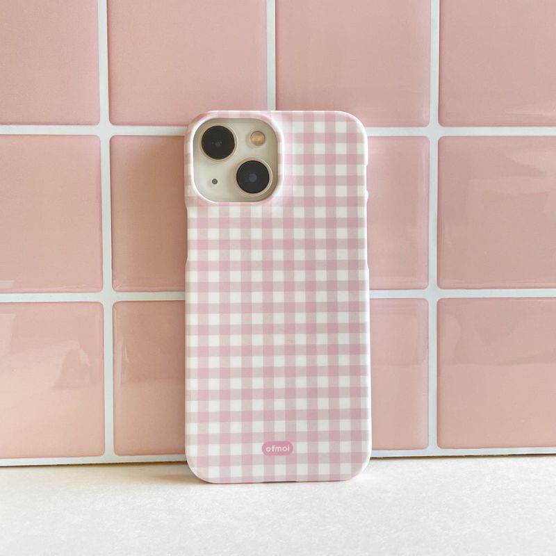 ofmoi（オブモイ）の「pink check glossy hard phone case（Smartphone Accessories）」