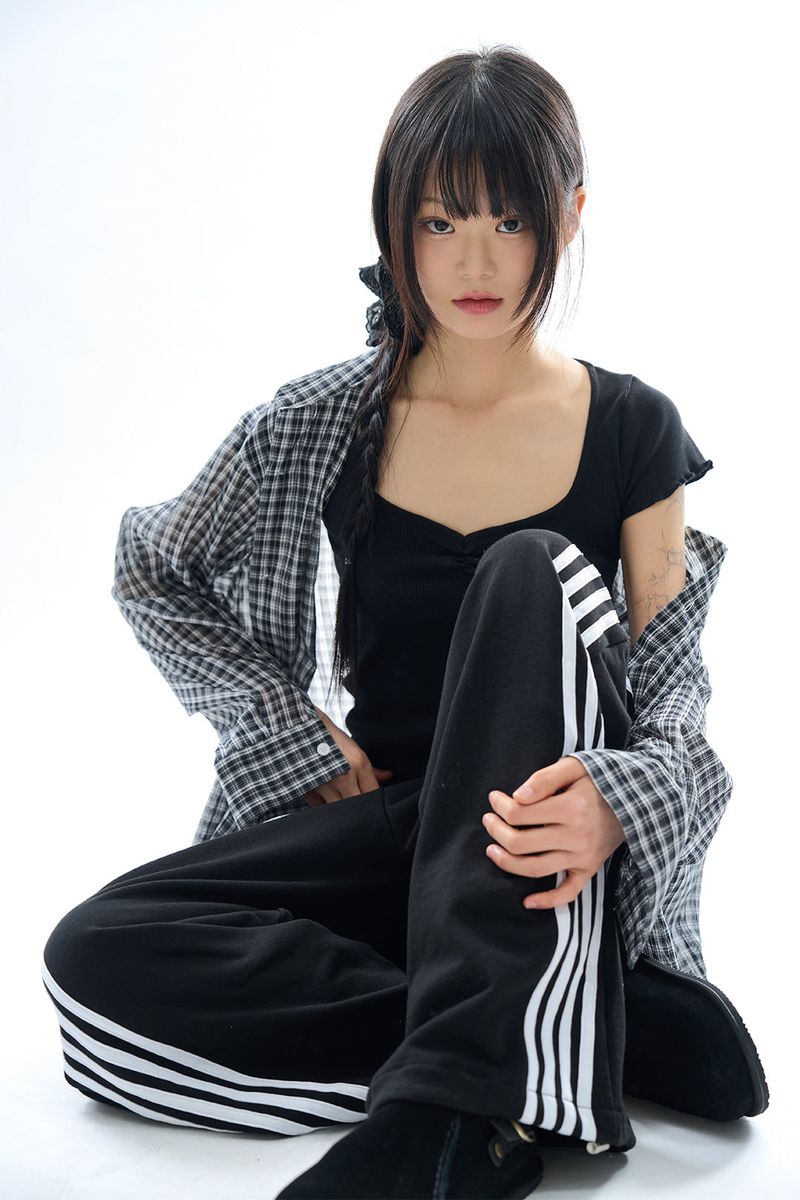 Vina sheer check wrinkle shirt