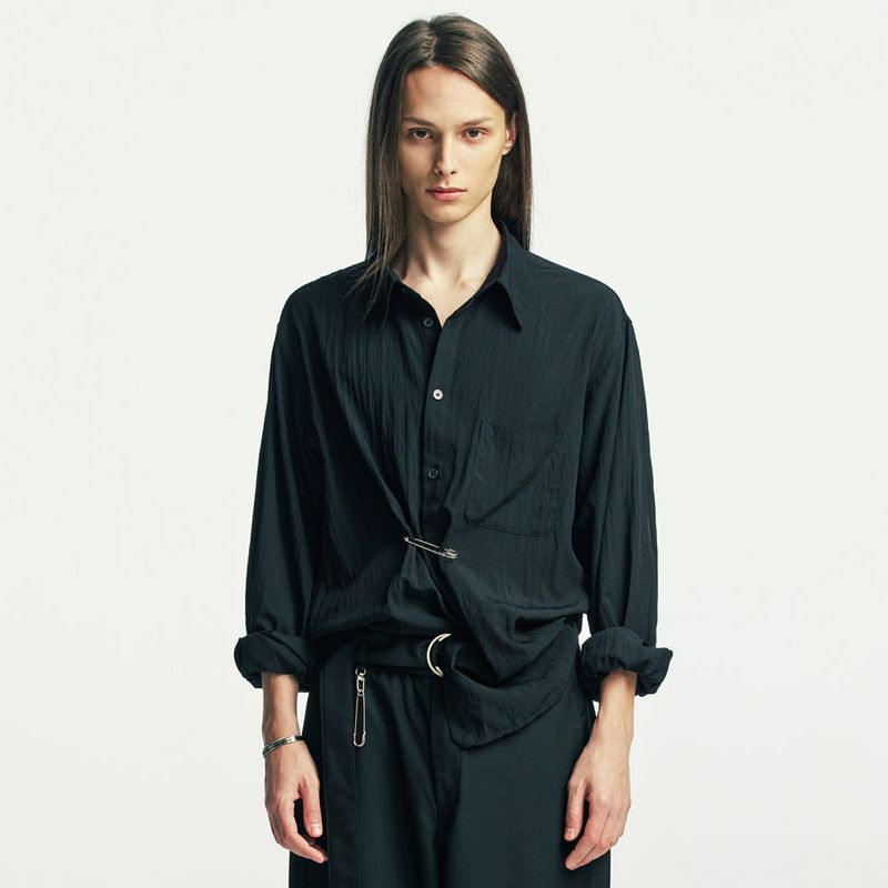 wrap pin drape shirt black