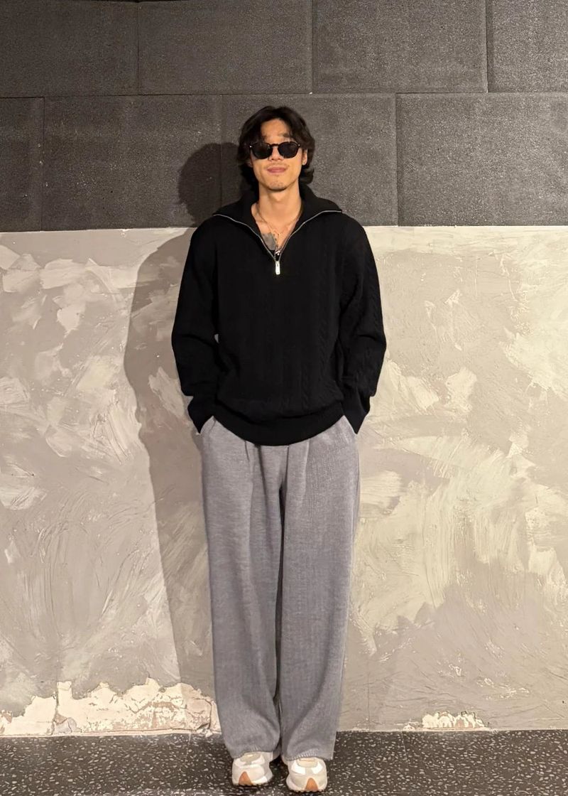 High-Neck Cable Half-Zip Up Knit 6COLOR
