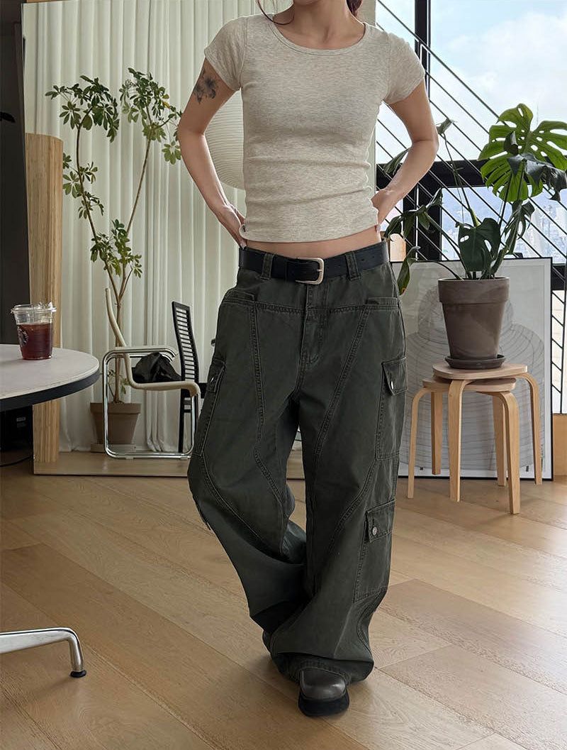 Wide flare cargo pants(2color)