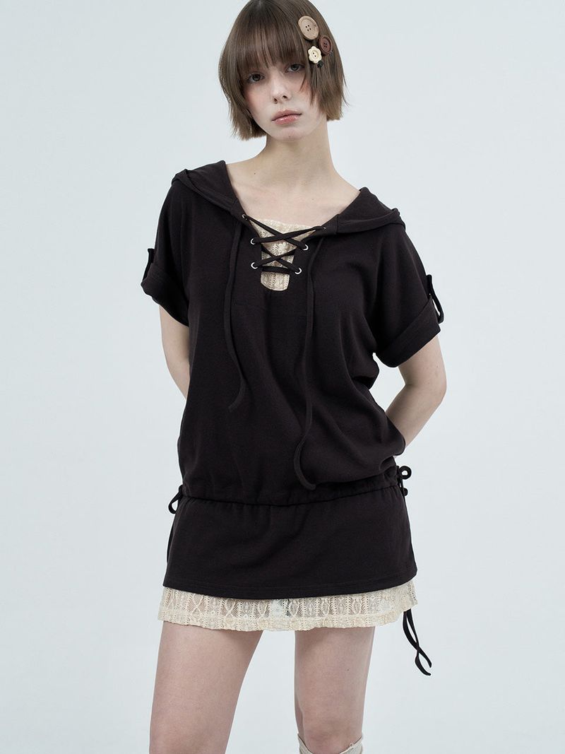 eyelet lace hood op / brown