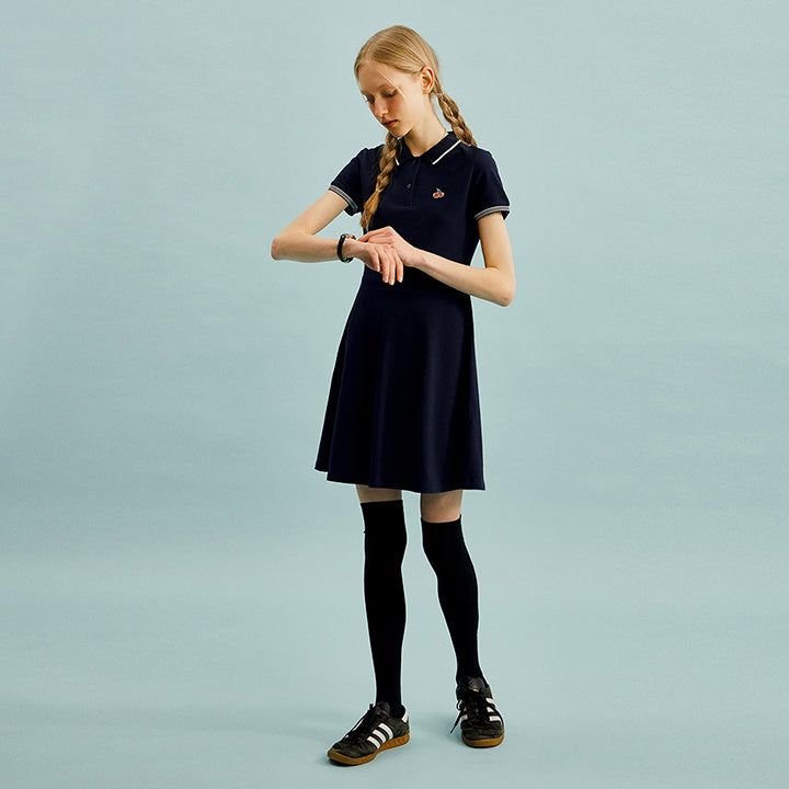 KIRSH（キルシー）の「スモールチェリーフレアーピケドレス／SMALL CHERRY FLARED PIQUE DRESS [NAVY]（Dresses）」