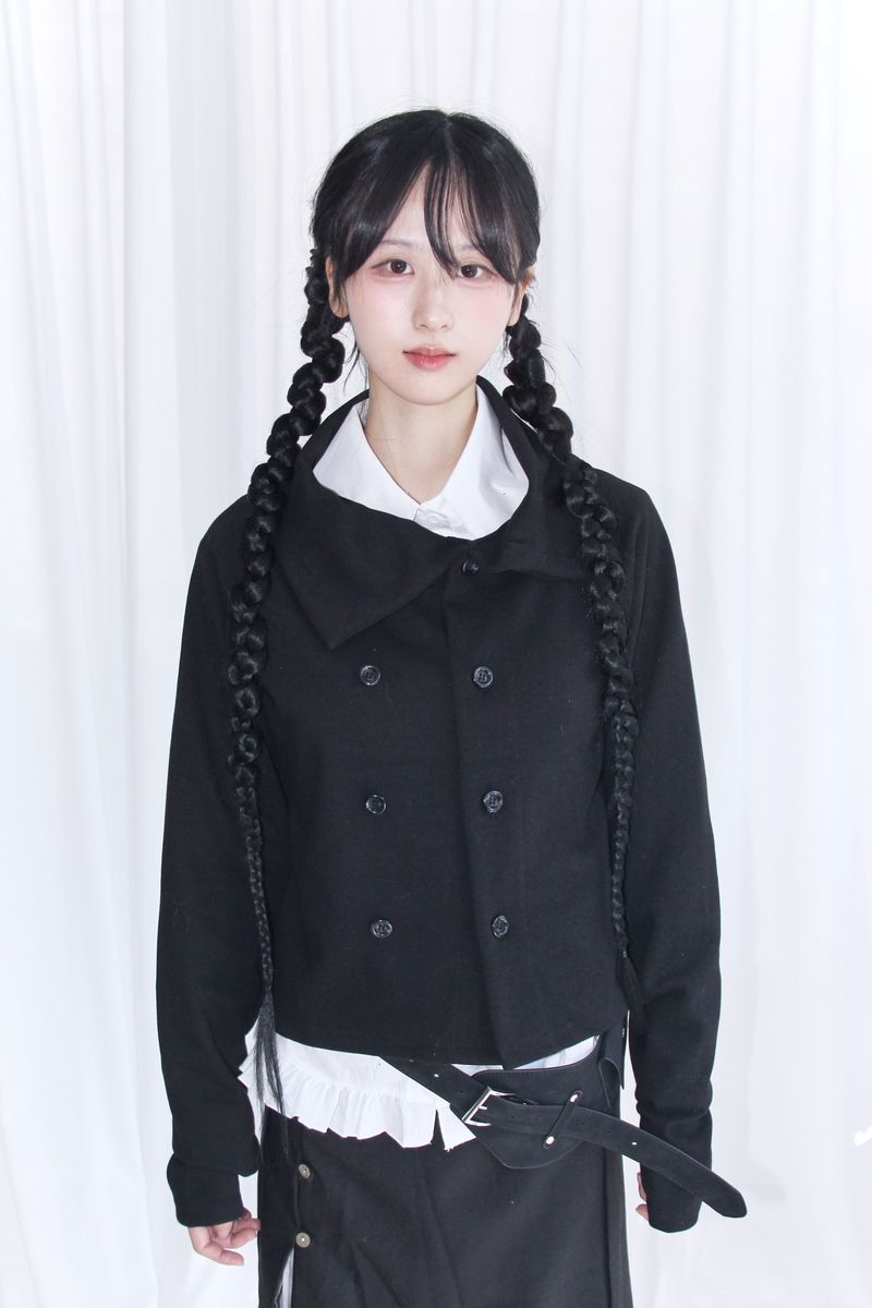 unbalanced diagonal collar double short jacket