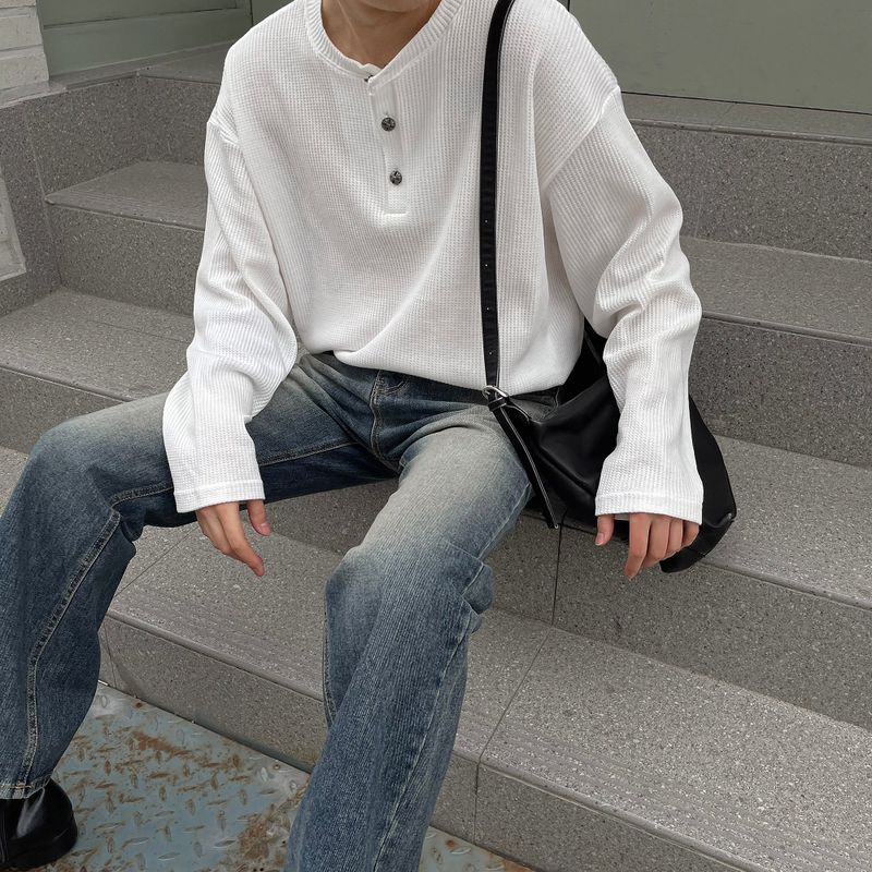 COZINESS（コジネス）の「WE button point henley neck warmer waffle tea (4 colors)（Tops）」