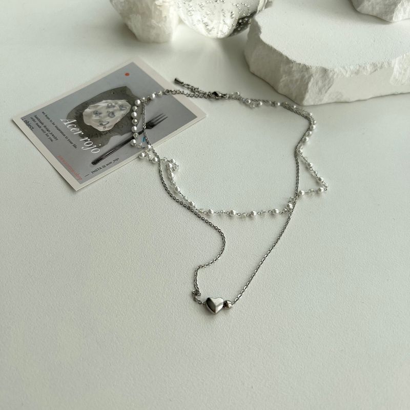tyu Pearl Beads Heart Ball Scenic Steel Titan Choker Short Layered Guest Necklace