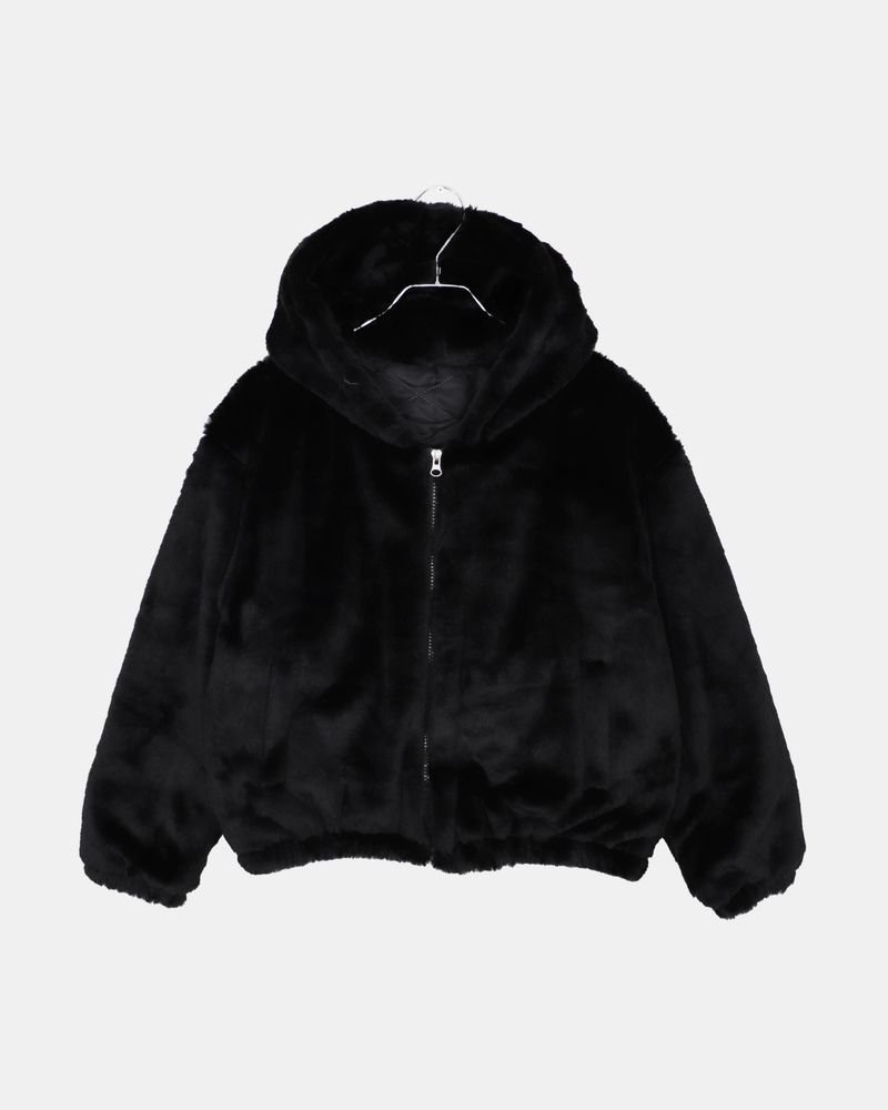 Chuha Fur Hood Lined Quilted Loose-Fit Zip-Up Jacket