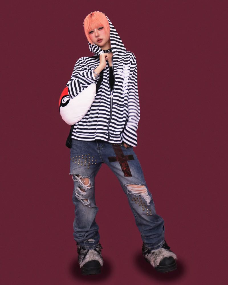 punky damage baggy denim pants