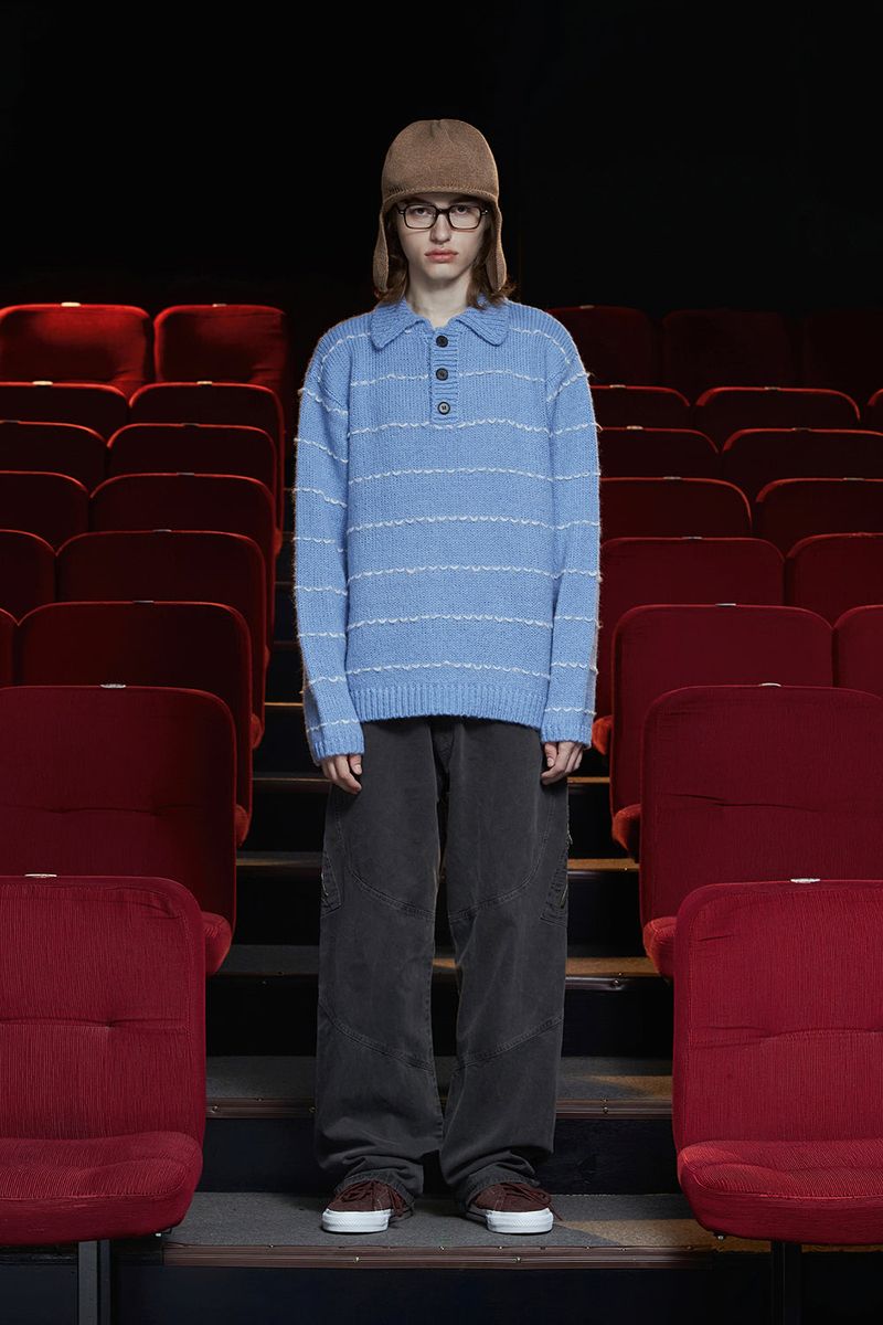 STITCH RUGBY POLO KNIT / SKY BLUE