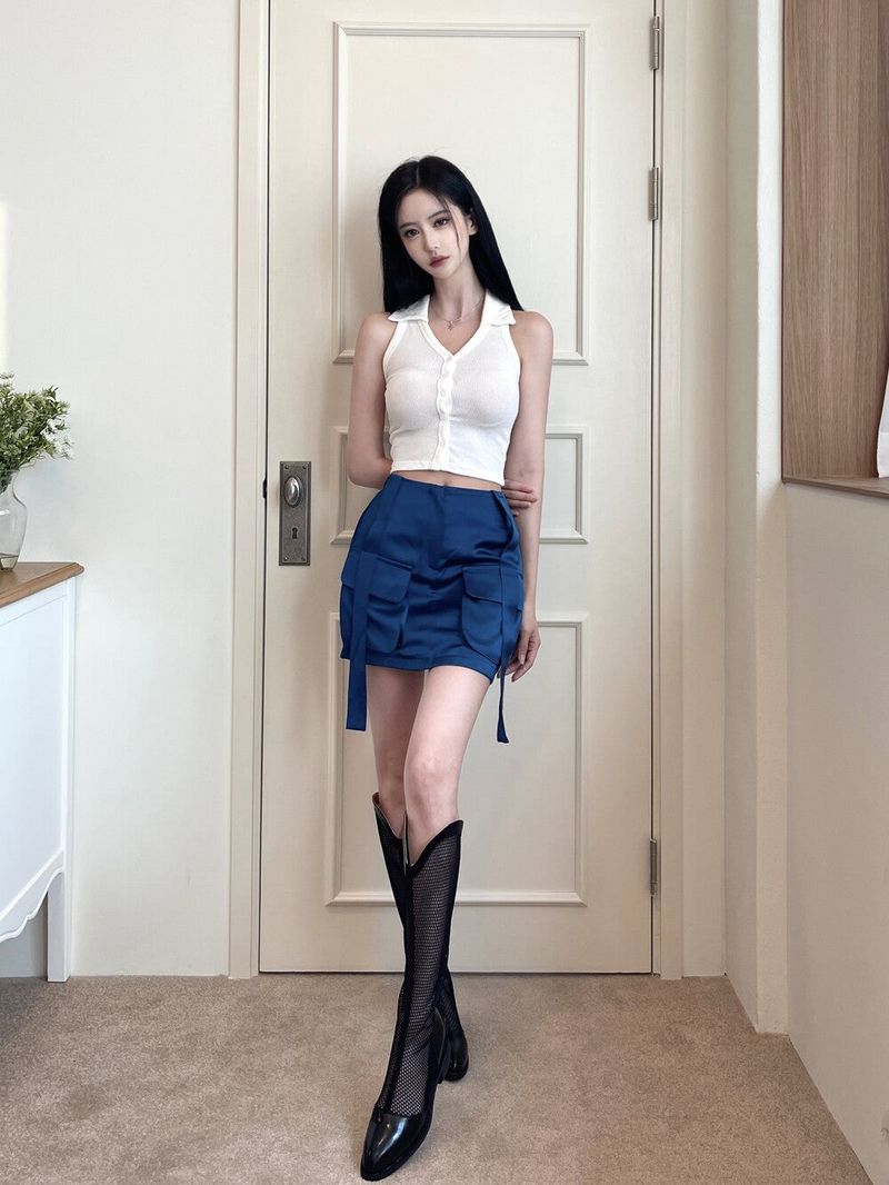 952. Satin cargo strap mini sk (3color)