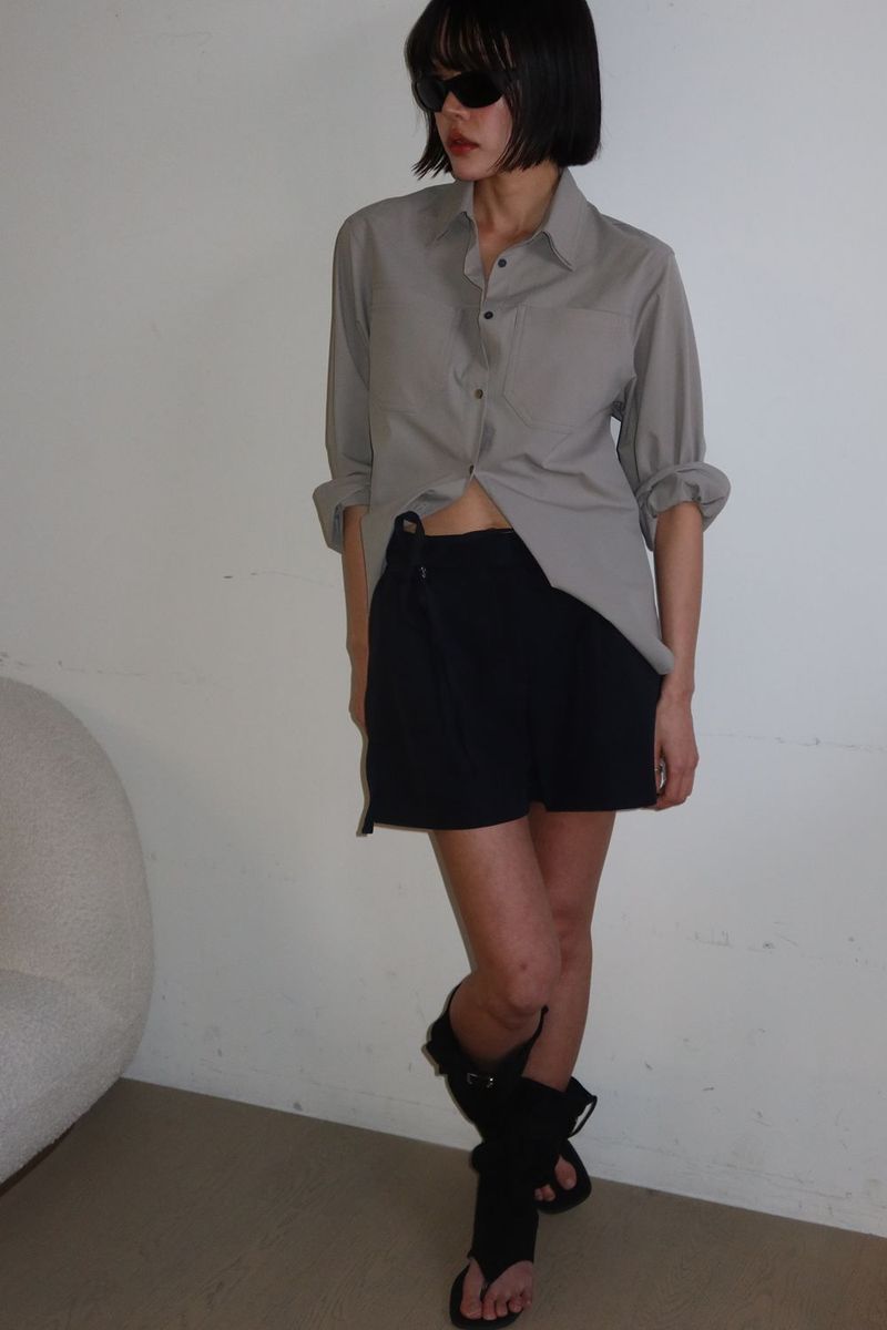 DOUBLE COLLAR SHIRT_KHAKI GRAY