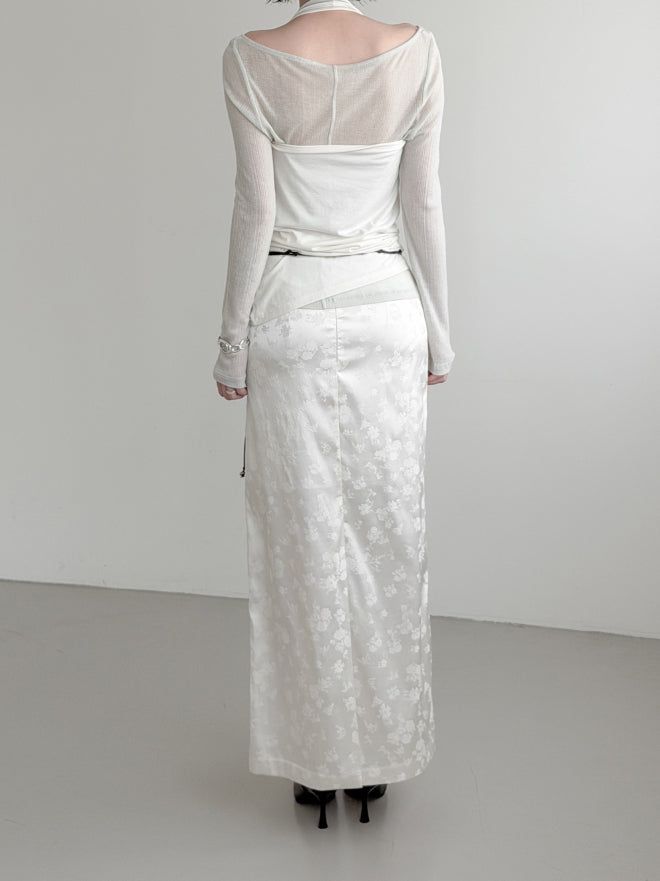 Rose Jacquard Satin Long Skirt