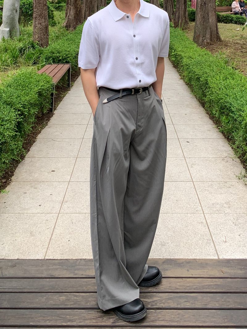Double Tuck Stripe Wide Slacks