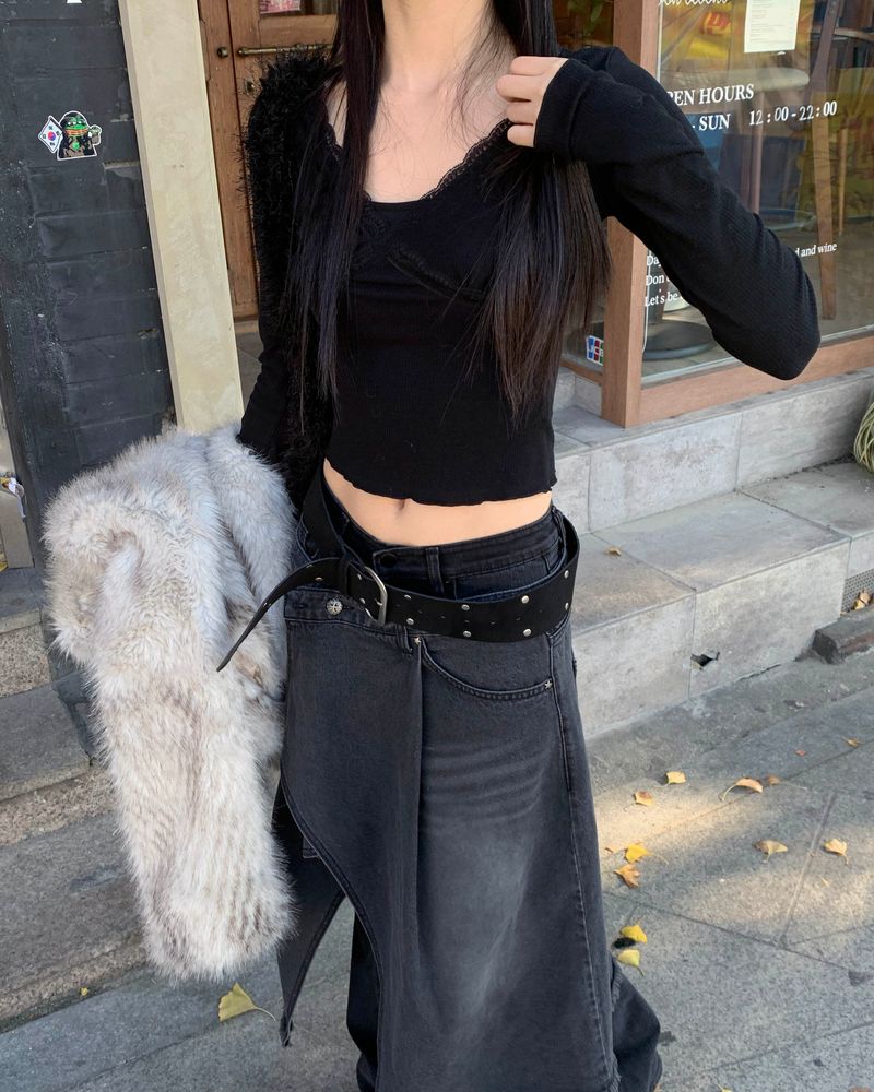 Maxi wrap denim skirt