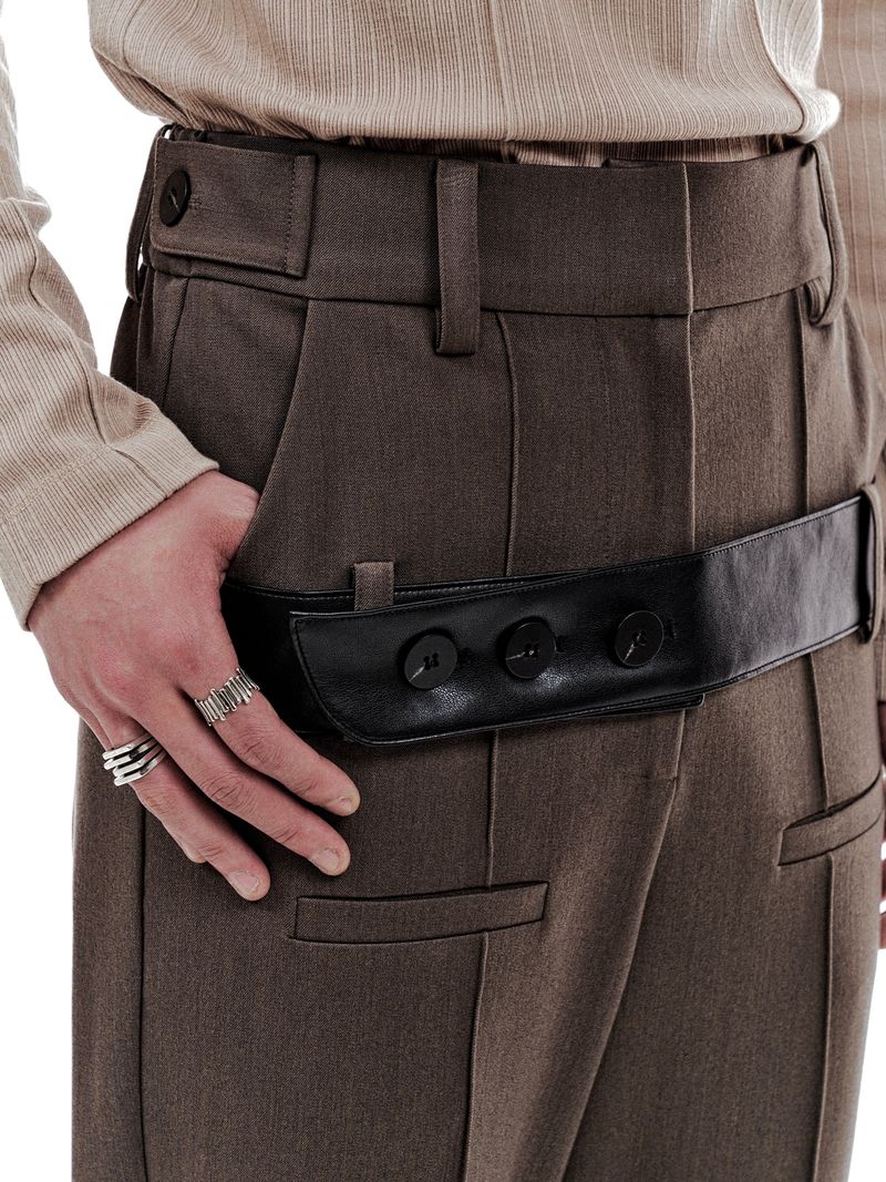 LEATHER STRAP TAILORED PANTS