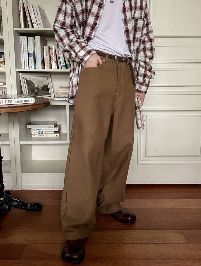 Back Button Wide Cotton Pants