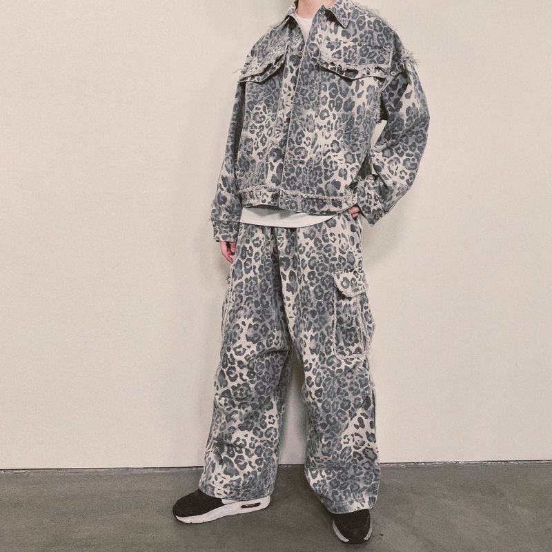 leopard grunge wide pants_grey