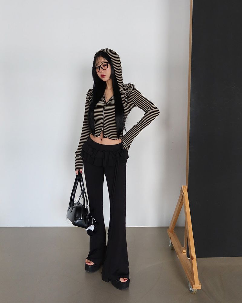 cancan frill layered bootcut pants