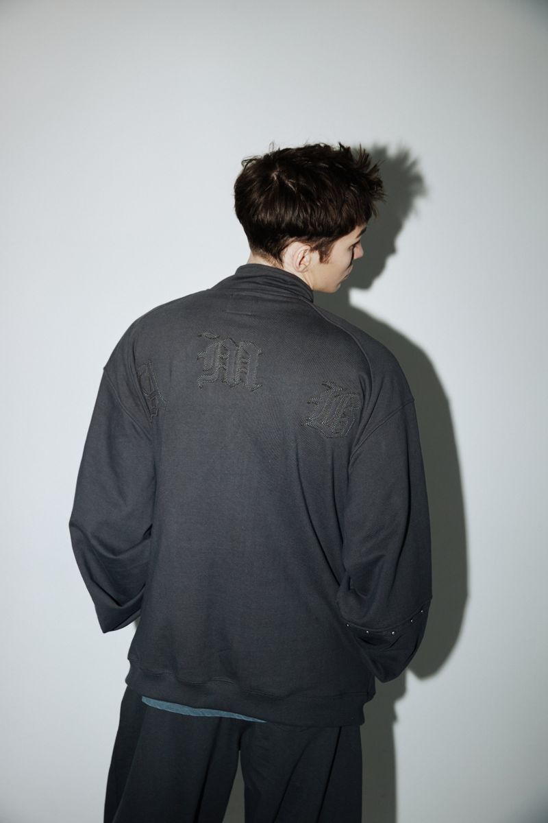 Rivet Wide Sweat Zip-up (Cement-charcoal)