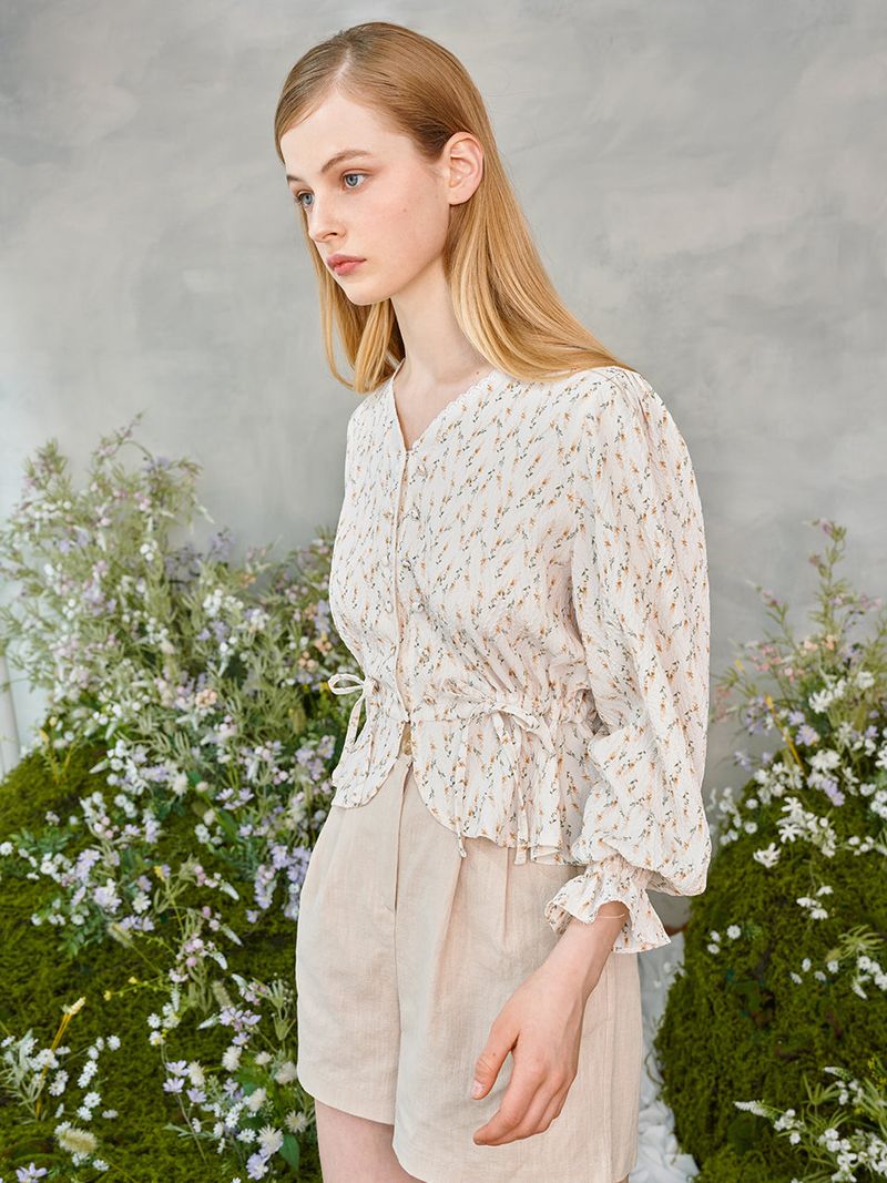Lace Button Puff Blouse (2colors)