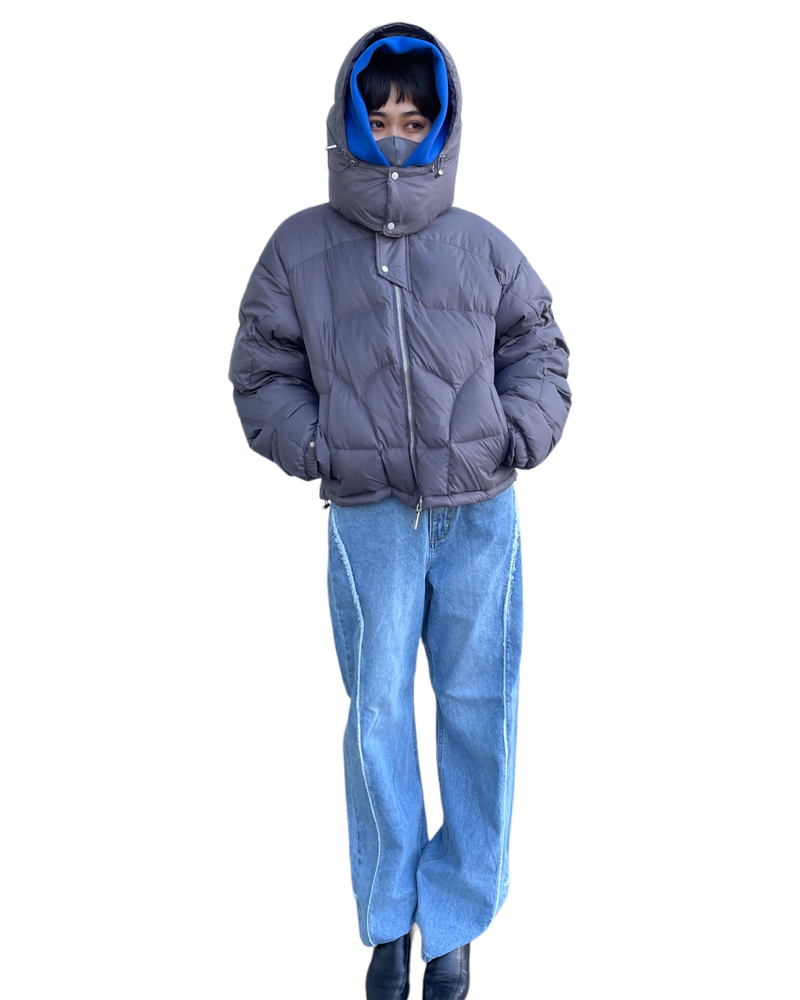 プリントクロップドフーディー/Print Cropped Hoodie-BLUE