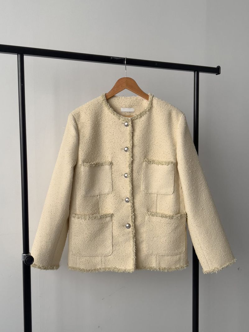 Pocket Fringe Half Tweed Jacket