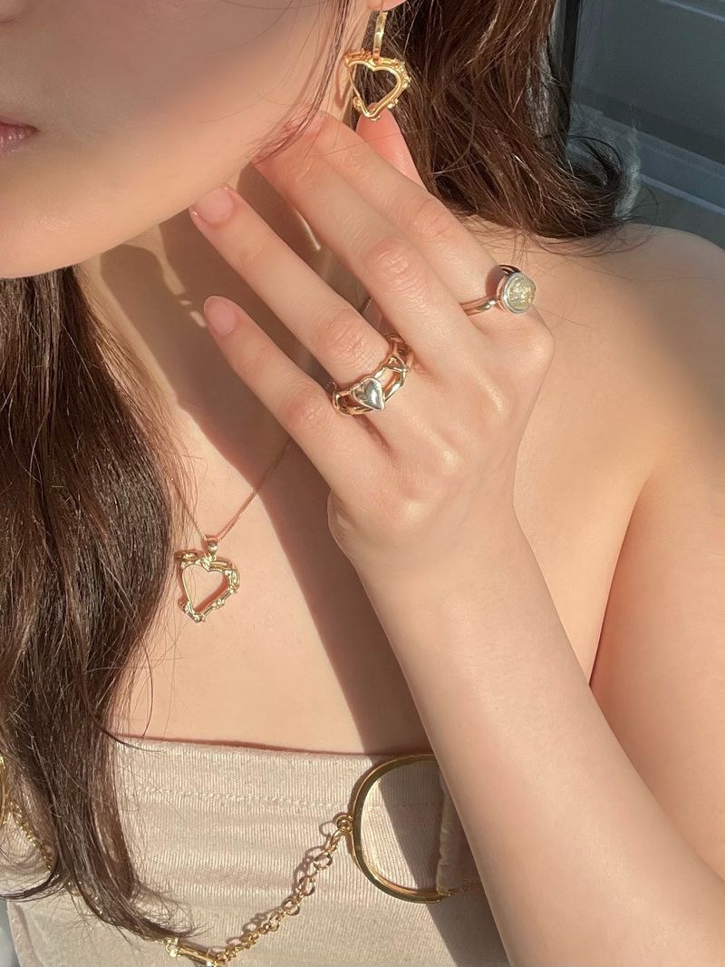 NOTE RING GOLD(silver+16K gold plated, rutilated quartz)