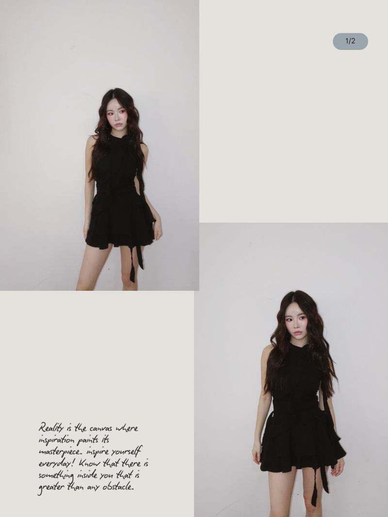 black rose frill halter neck skirt two-piece