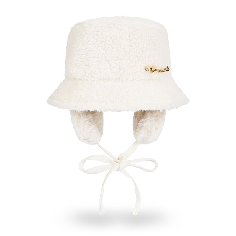 VARZAR Safety Pin Sherpa Fur Flap Bucket Hat / Ivory