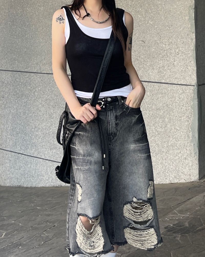 Spark Destroyed Denim Bermuda Pants