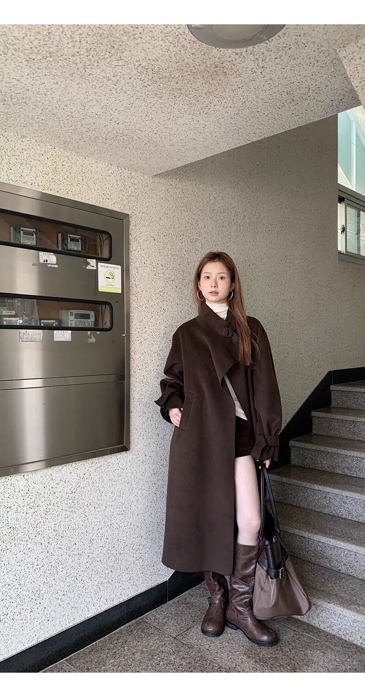 dark brown wool handmade long coat