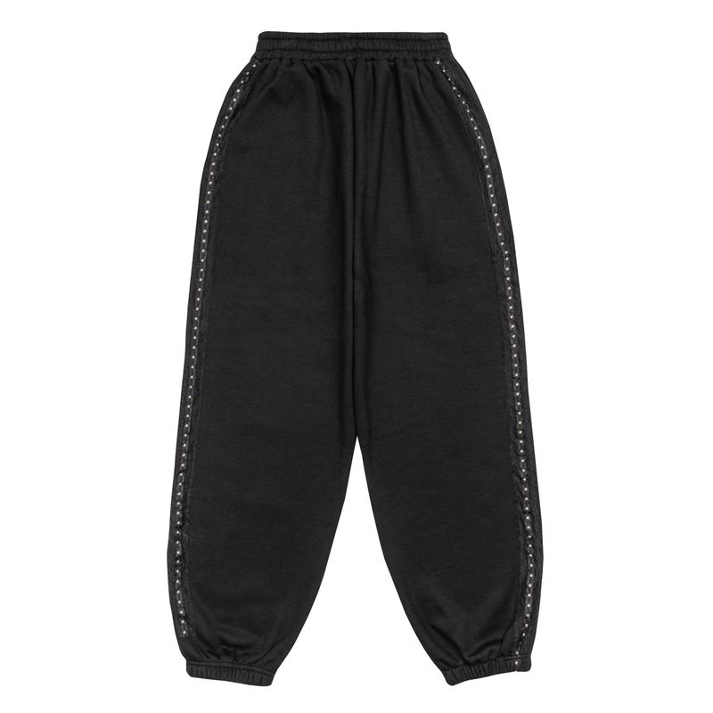 LACE STUD JOGGER PANTS - BLACK