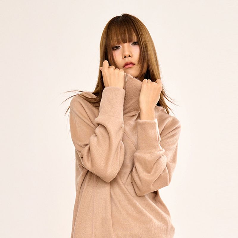 Hairy Zipslit Pullover - Camel