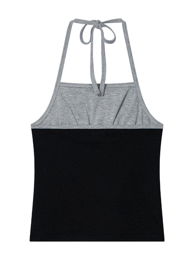 SHIRRING CONTRAST TANK TOP(GREY)