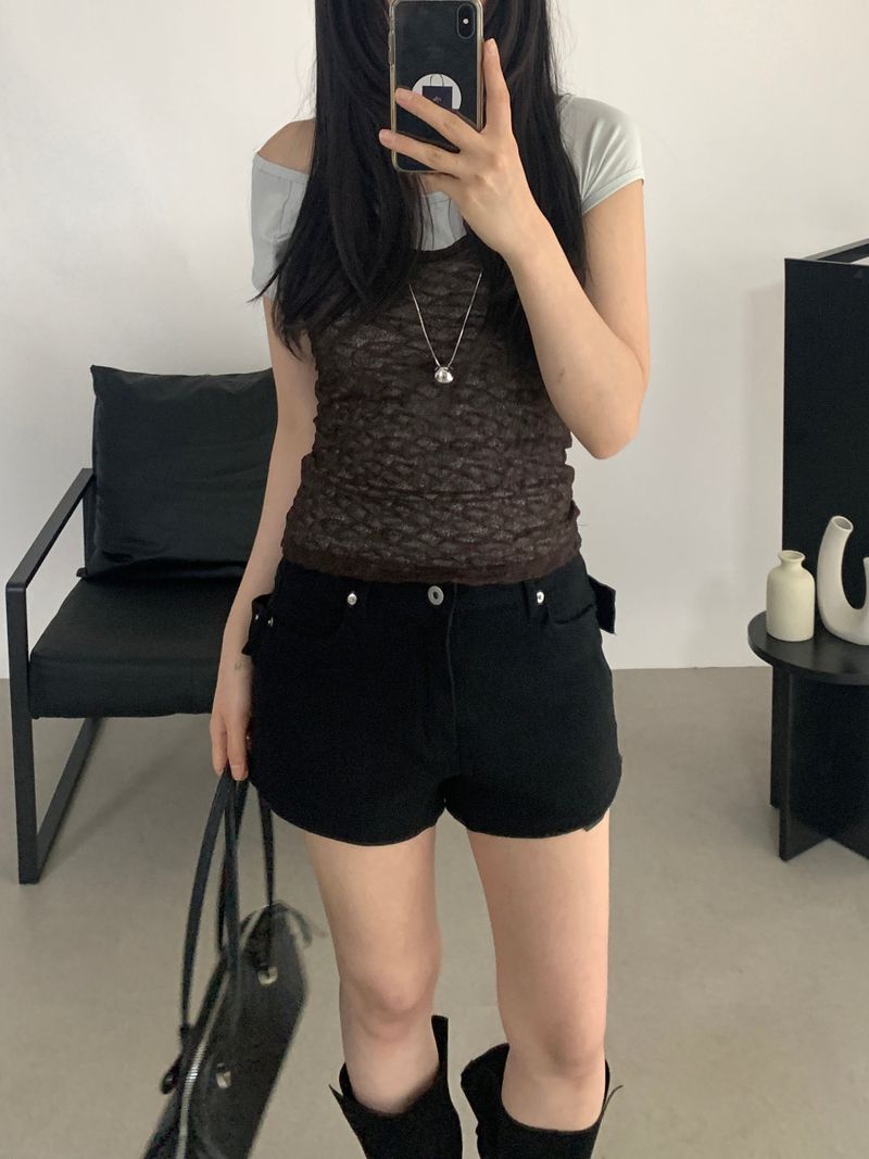 Luisa eyelet belt shorts
