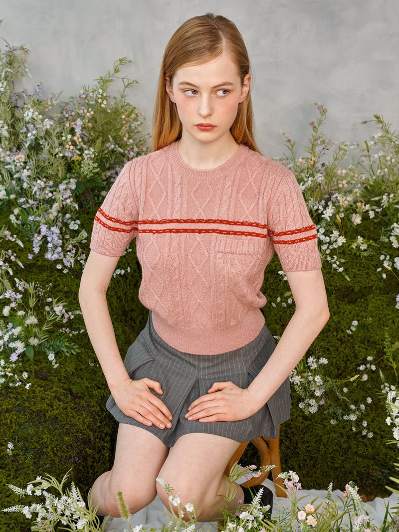 VITALSIGN（バイタルサイン）の「Color Line Twisted Knit (Pink)（Tops）」