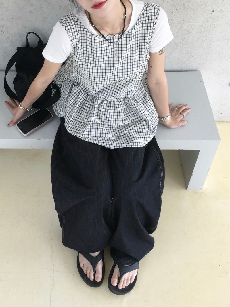Mori Check Frill 2-Way Blouse (2c)