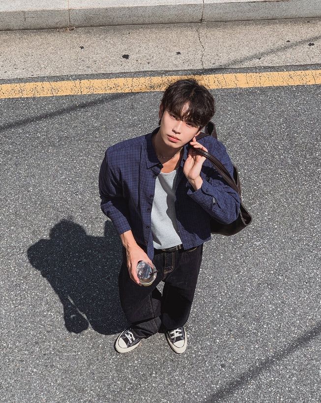 Roozen Check Pocket Long Sleeve Shirt