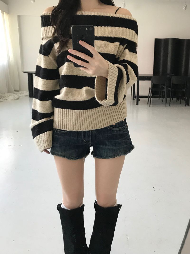 Tommy Stripe Off Knit (2 colors)