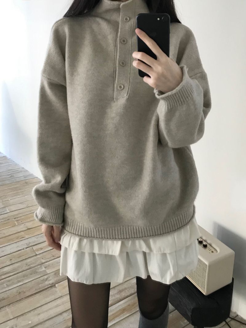 High-neck button knit (3 colors)