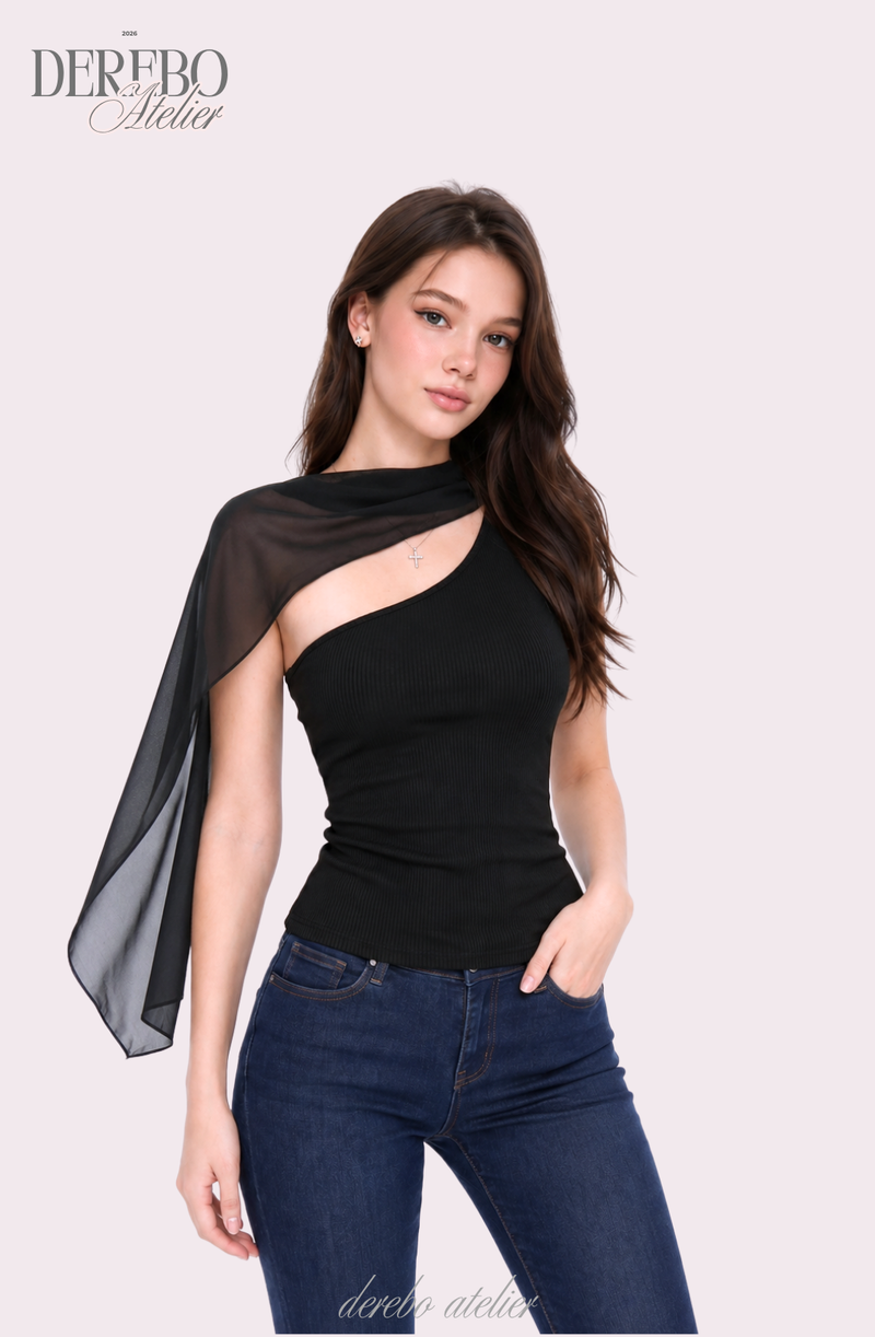 chiffon scarf unbalanced sleeveless top