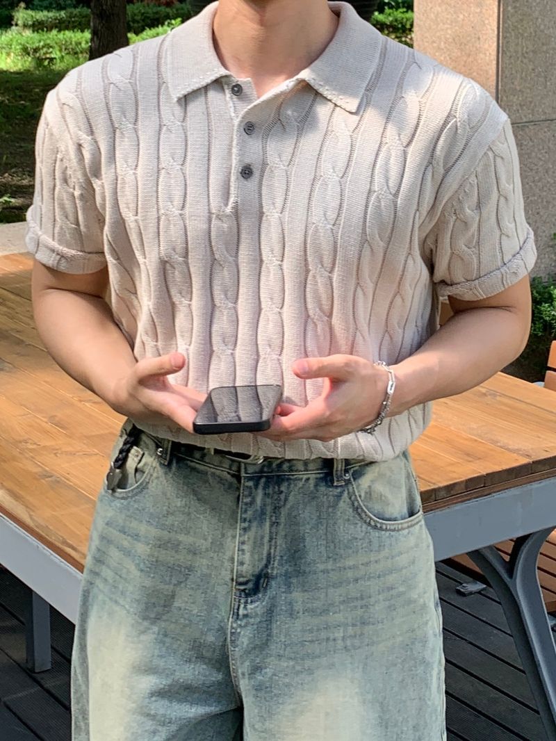 Mensfloor（メンズフロア）の「Landon pigment cable short-sleeve knit（Tops）」